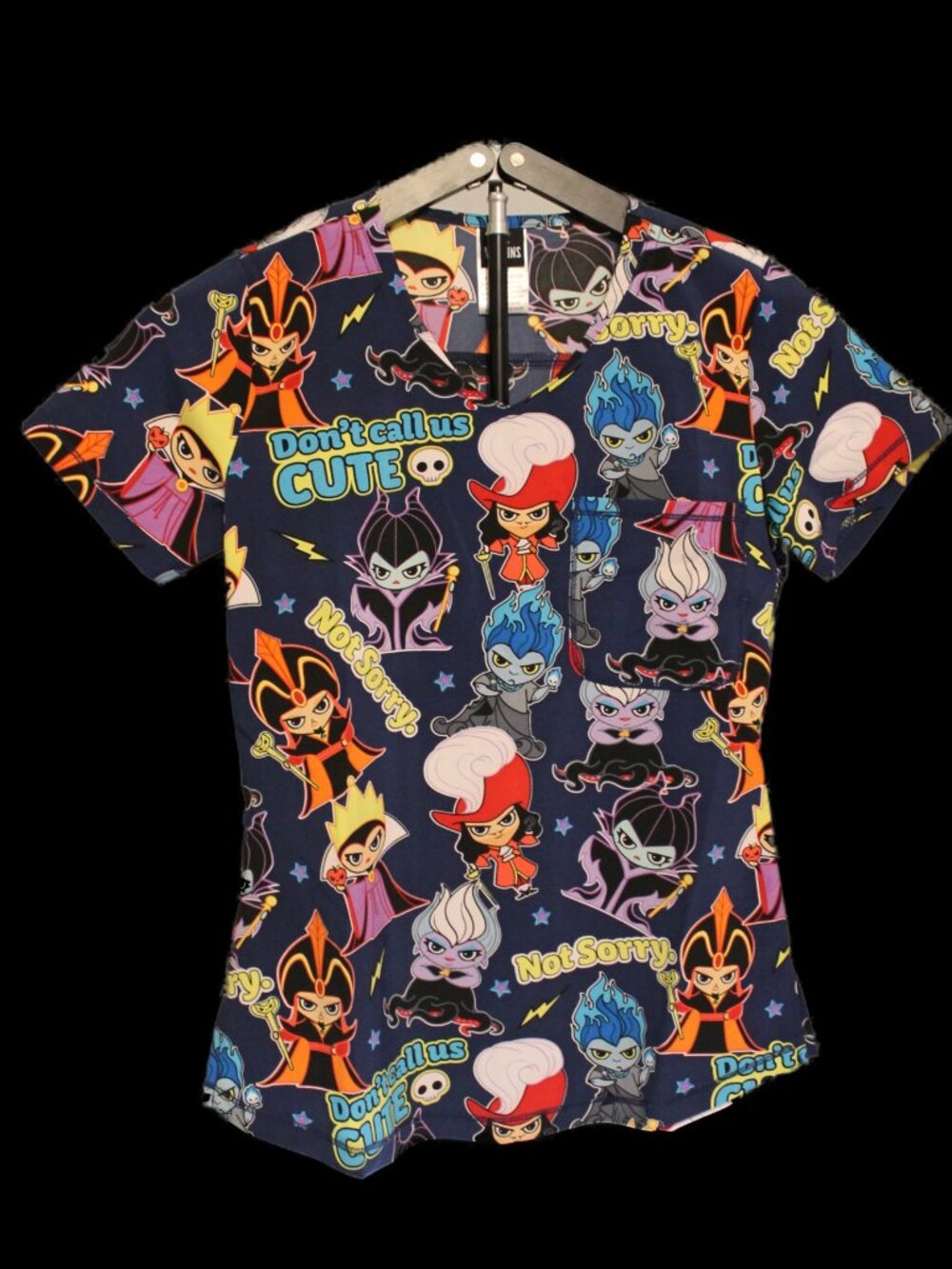 Cherokee Tooniforms Disney Villains Not Sorry Scrub Top XXS Hades Ursula Jafar
